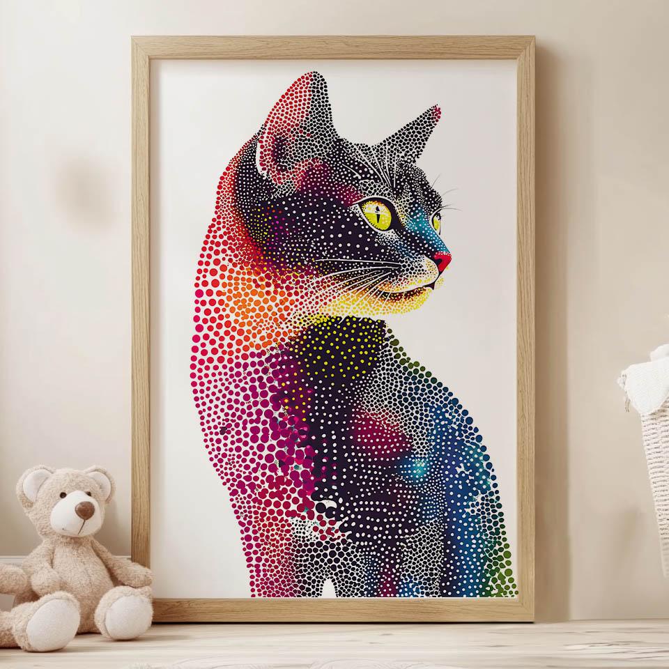 Plakat Kot W Kolorowej Mozaice Plakat Kot W Kolorowej Mozaice, 40X50 Cm, Rama Aluminiowa Czarna, Papier Matowy 230 Gsm