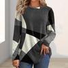 Women Tops Round Neck Long Sleeve Contrast Color Geometric Print Loose Fit Tee Shirt Casual Pullover