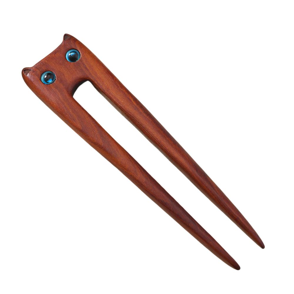 Vintage Sandalwood Cat Hairpin Wooden Blackwood Kitty Hair Stick Antique Boys/Girls