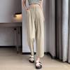 Women's Summer New Thin Loose Wide-legged Trousers Small High Waisted Elastic Nine-minute Trousers Ice Silk Straight Casual Trousers