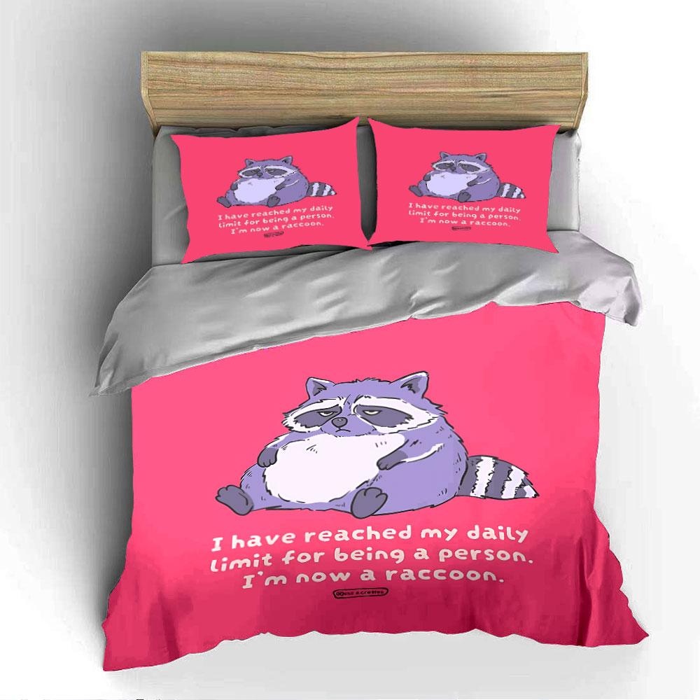 Lazy Raccoon with Funny Quote Bedding Duvet Cover Set Duvet Cover Pillowcases (1*Duvet Cover 2*Pillowcases, without duvet insert)