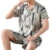 Night Clothes Simulated Ice Silk Casual-Wear Comfortable Tops Pants Men Pajamas Set Home Apparel