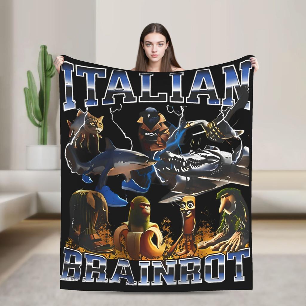 Bombardino Crocodilo Italian Brainrot Blanket Fleece Funny Meme Soft Throw Blankets for Airplane Travel Bedding Quilt