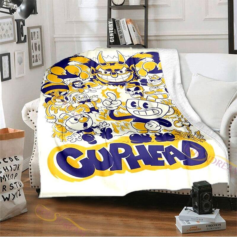 Фланелевое одеяло с узором Cuphead и Mugman для игровой комнаты, уютное одеяло для кровати, легкое мягкое одеяло, одеяло для дивана на все времена года