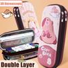 3D Capybara Pencil Case Double Layer Zipper Pen Box Stationery Organizer School Office