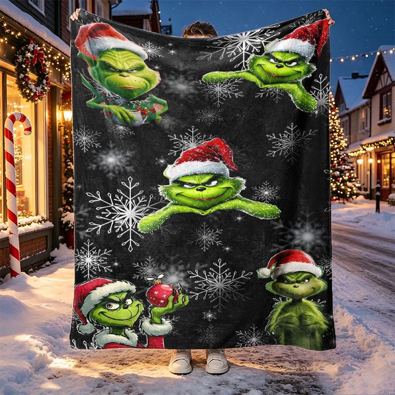 The Grinch Pattern Blanket for Home Decoration, Bed, Sofa, Car Travel, Camping, Suitable for All Seasons, Birthday Christmas Gift