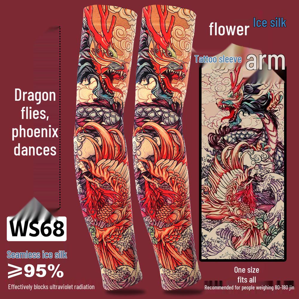 Рукава из ледяного шелка для защиты от солнца с татуировкой для мужчин и женщин - Летние для вождения, езды на велосипеде, с цветочным дизайном