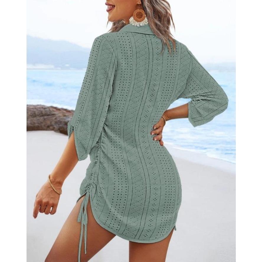 YYFS Женская мода лето весна однотонный принт с коротким рукавом и v-образным вырезом свободная талия повседневные платья