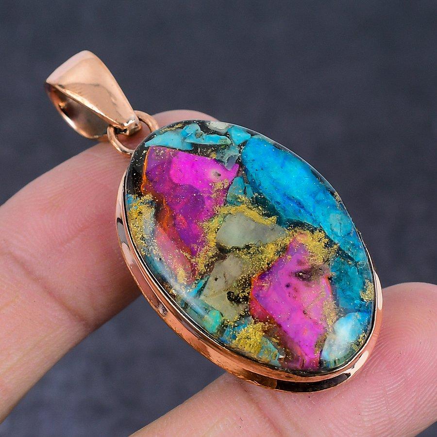 Spiny Oyster Gemstone Copper Jewelry Pendant 2.05"