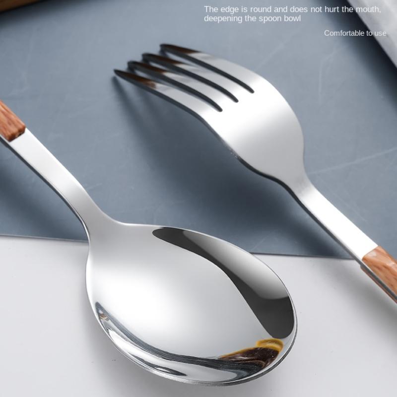 Набор посуды из нержавеющей стали с имитацией деревянной ручки, западная посуда, посуда, зажим, нож, вилка, чайная ложка, набор из пяти предметов