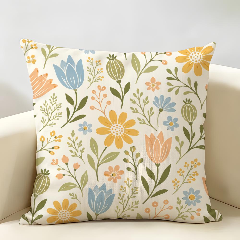 California Poppy Flower Boho Floral Cushion Cover Durable Hypoallergenic Organic Linen Short Pillow Cover Washable