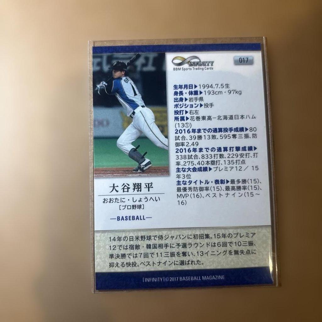 Used Shohei Ohtani BBM 2017 INFINITY Card