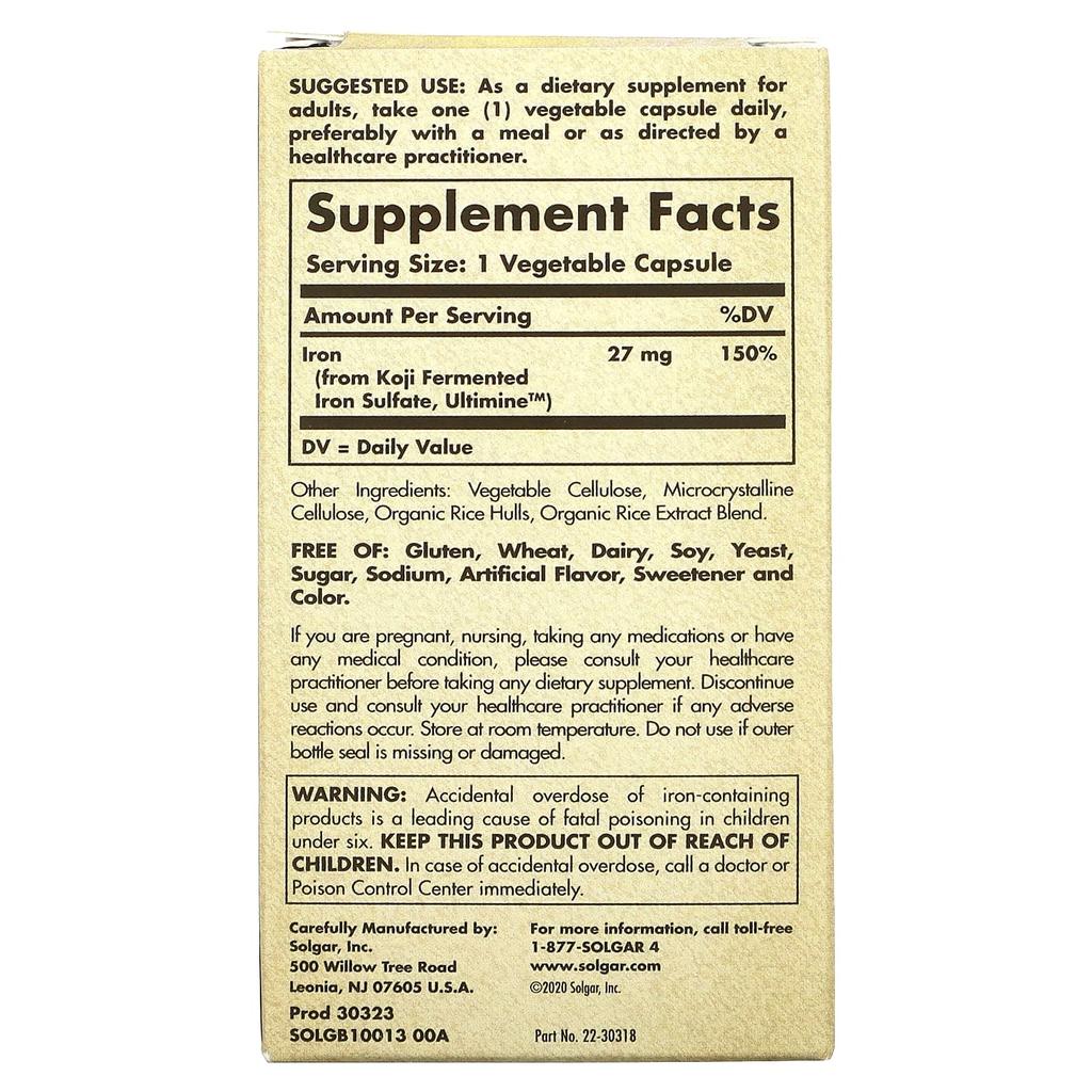 Solgar EarthSource Fermented Foods, Уютное железо, 27 мг, 30 растительных капсул