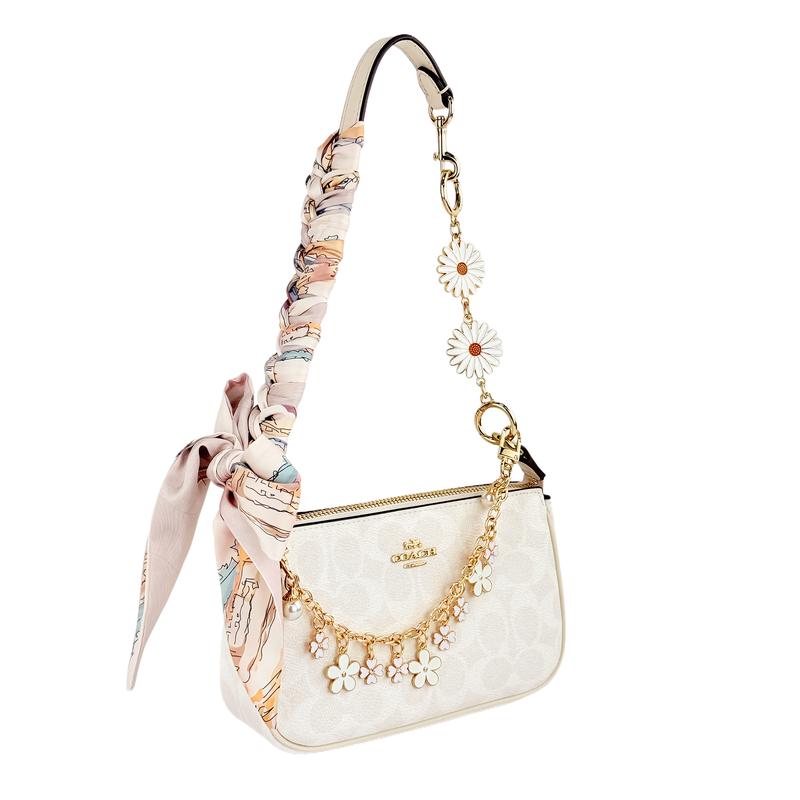 COACH shoulder bag [Customized bag] Nolita silk scarf bow pendant naughty object party small mahjong high-end versatile commuting coated little daisy