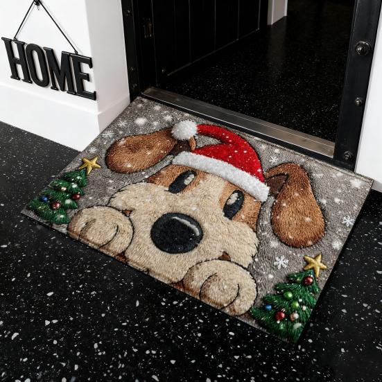 Коврик на пол из искусственного меха, мультяшный рисунок оленя и собаки, рождественская тематика, нескользящий коврик, декор для гостиной, спальни, кухни