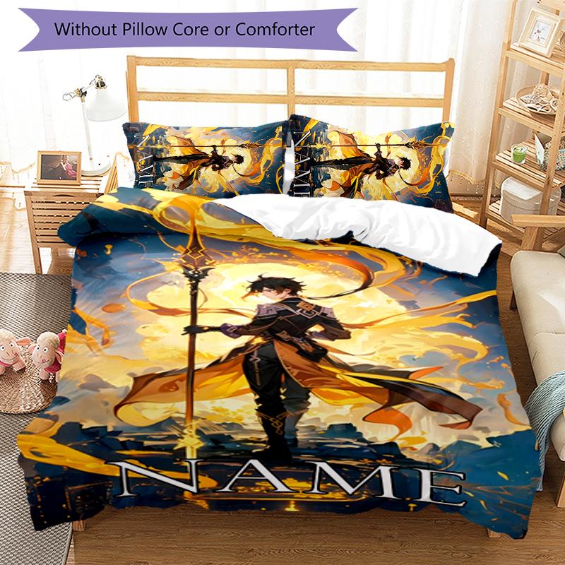 3pcs Custom Name Genshin Impact characters Bedding Set Duvet Cover Closure Includes 1 Duvet Cover & 2 Pillowcases for All Seasons Bedroom Decor