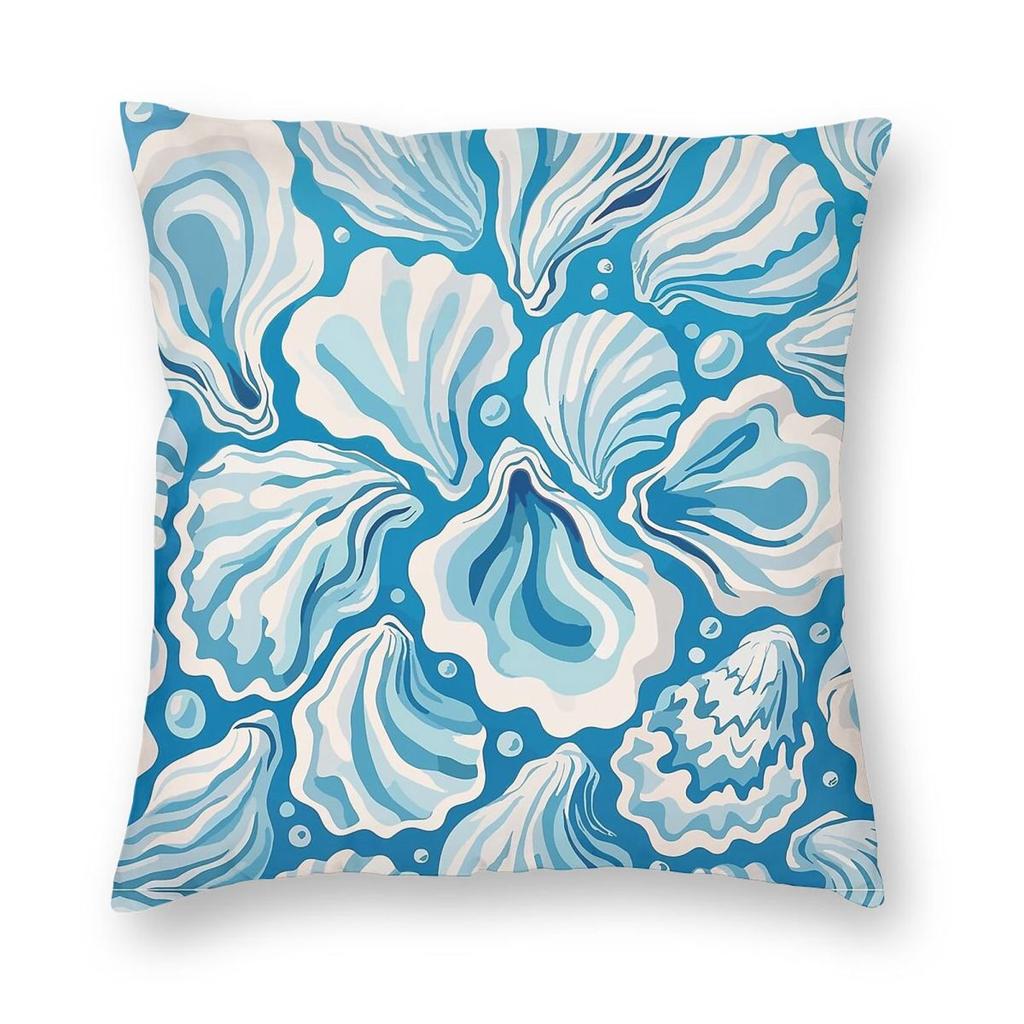 Cute Blue Oyster Shell Square Pillowcase Polyester Linen Velvet Creative Zip Decorative Car Cushion Cover