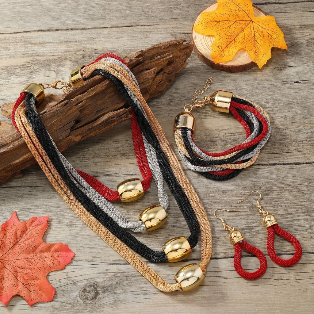 Gothic Layered Ball Pendant Choker Necklace Earrings Bracelet Women Punk Chunky Clavicle Chain Jewelry Steampunk Accessories