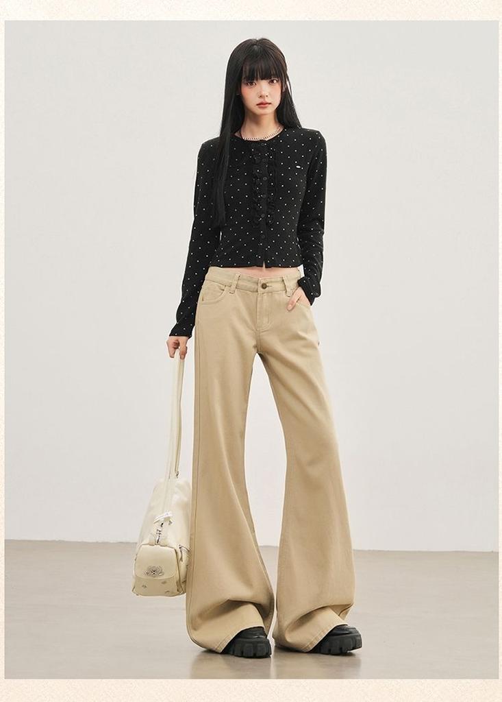 Gedijie Khaki High-Waisted Non-Stick Leg Flared Jeans