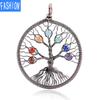 Ancient Red Copper Handmade Full Winding Seven Chakras Natural Stone Beads Life Tree Fortune Tree Pendant Necklace Yoga