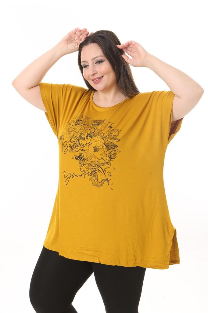 Женская блузка большого размера Одежда больших размеров Желтая блузка с цветочным принтом