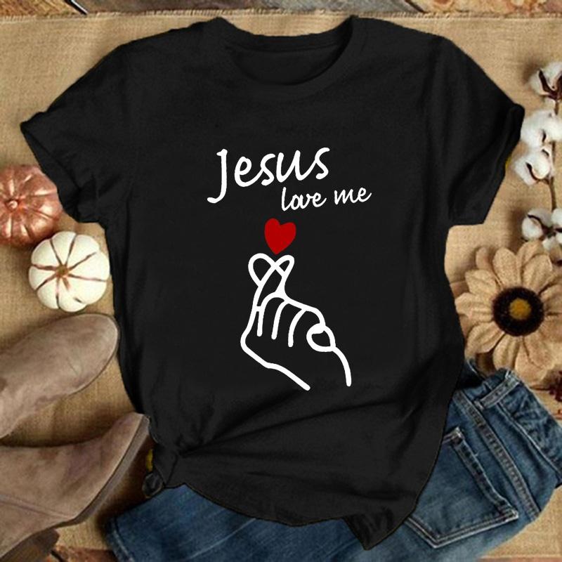 ZIMOXUAN Иисус люби меня палец сердце модная футболка для девочек и женщин с буквенным принтом Иисус Христианская вера в Бога религиозная футболка с рисунком