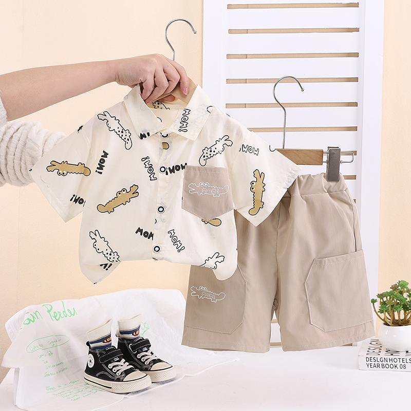 Детский комплект с короткими рукавами. Милый модный комплект из двух предметов: рубашка и шорты для мальчиков. Детская повседневная одежда.