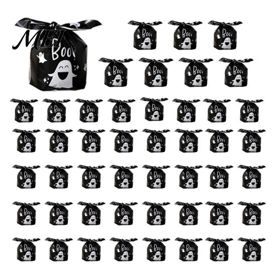 Halloween Souvenir Gift Packaging 48 Pcs Candy Bags, Kids Trick or Treat Goodie Cute Rabbit Transparent Cookie Bags with Drawstrings Ear Small Plastic