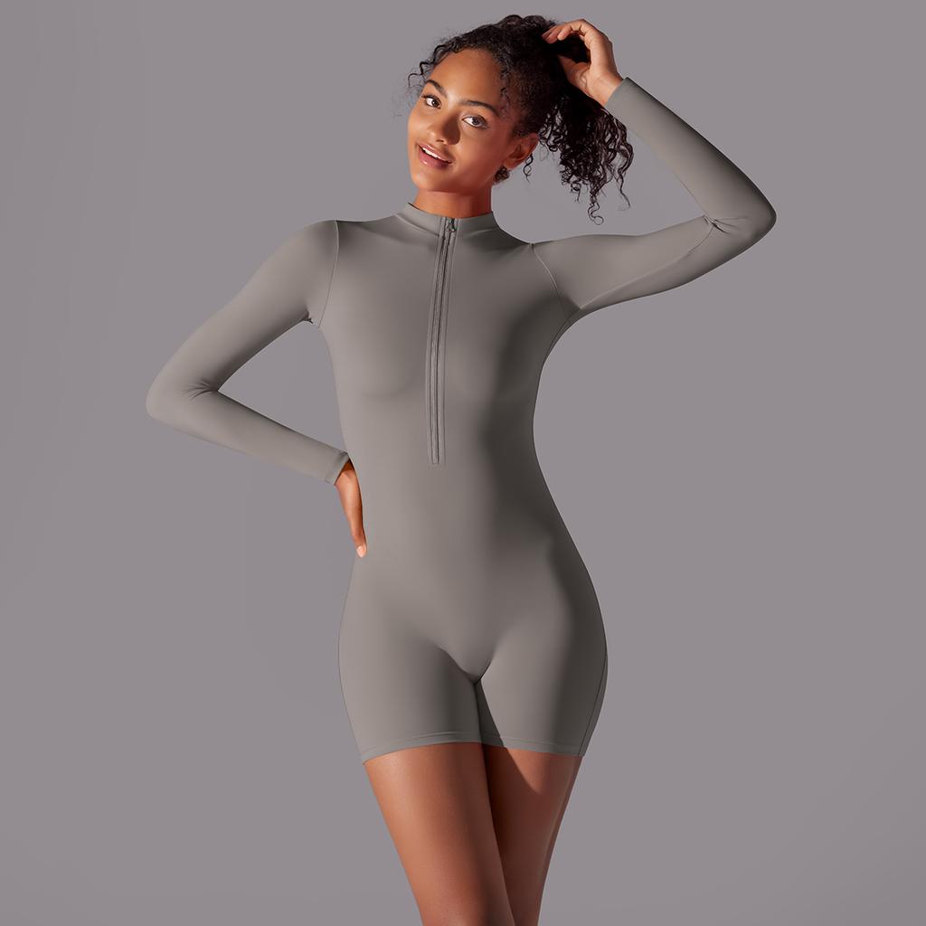 Шорты, комбинезон для йоги Nessaj, высокоэластичный женский спортивный комбинезон, однотонный цельный спортивный костюм на молнии