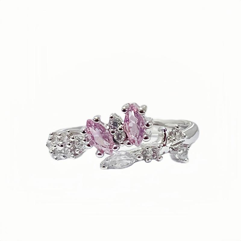 Pink Zircon Series Open Ring Cross French High-End Light Luxury Niche Design Sweet Cool Wind Ring Female Tide