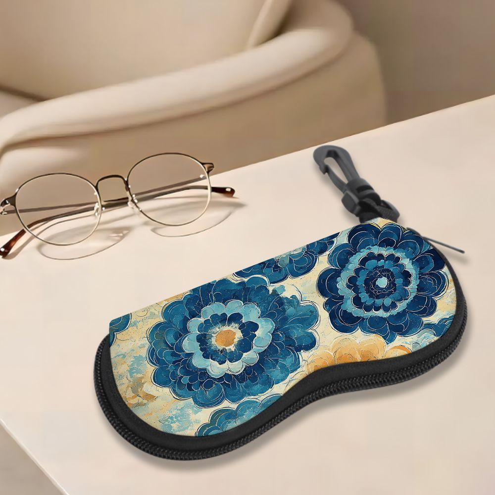 2D-Vintage Floral Pattern Zipper Sunglasses Case, Protective Eyeglasses Holder Box, Portable Travel Glasses Organizer for Women Girls Gift