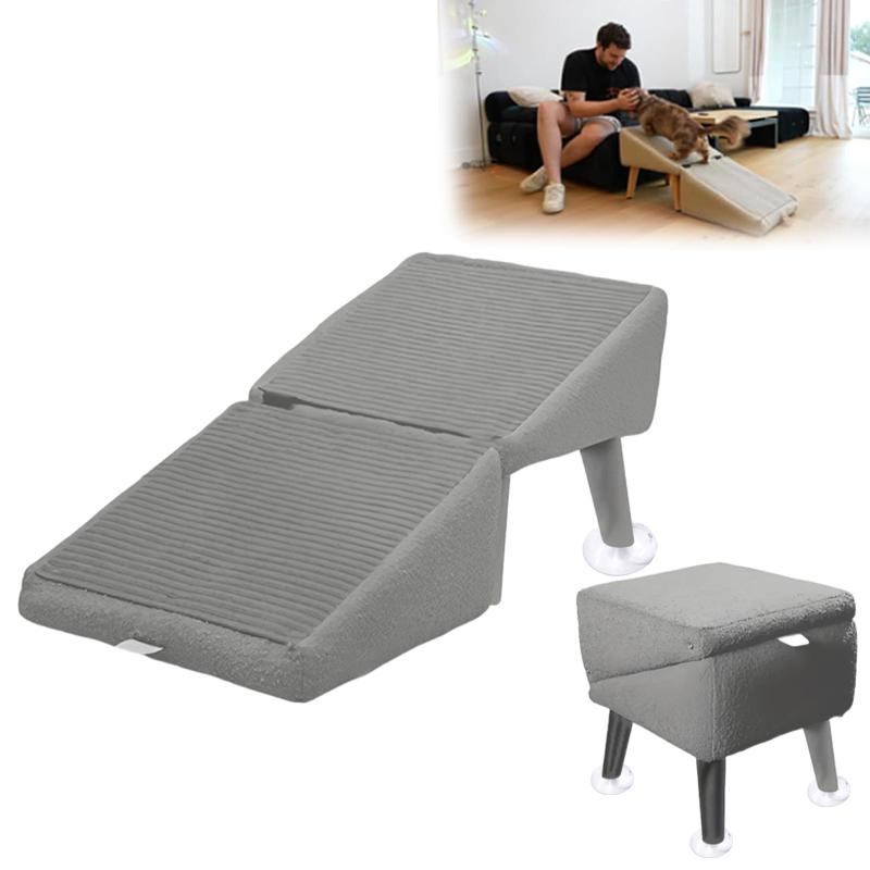 Деревянная складная домашняя лестница-стремянка 2-в-1, рампа для собак, ступеньки с противоскользящими панелями и присосками