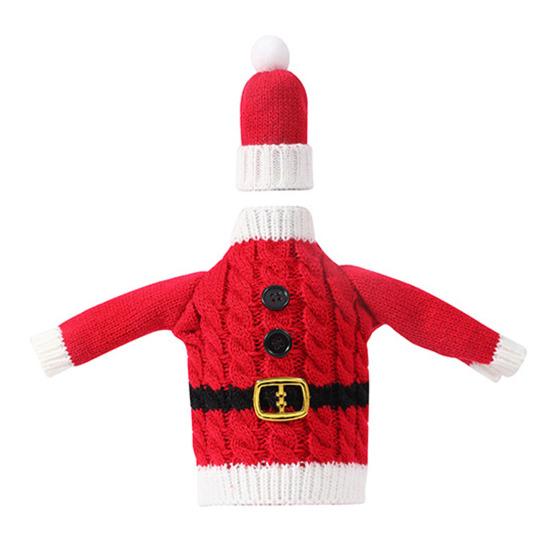 Рождественский чехол для бутылки вина, вязаный рождественский свитер для бутылки с шапкой Санты для бутылок вина, шампанского, пива, праздничное украшение для вечеринки