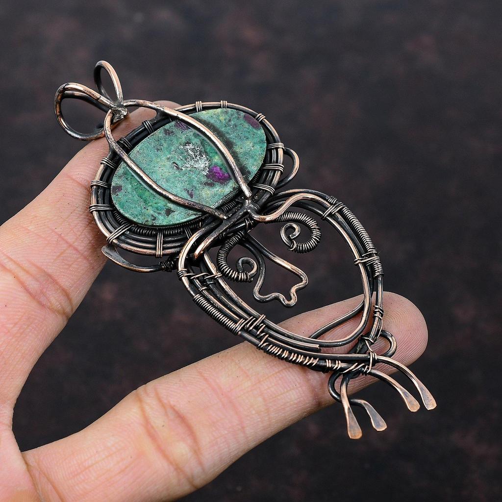 Подвеска Ruby Fuchsite, подвеска из медной проволоки, подвеска ручной работы, драгоценный камень, медные украшения, совершенно новая подвеска, подвеска из проволоки, подарок для мамы