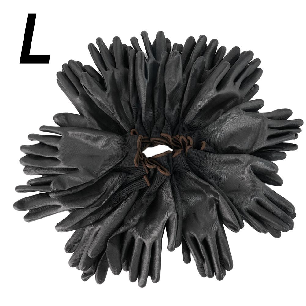 12 Pairs PU Coated Work Gloves Safe Coating Daily Gloves Hand Protective PU Nylon Antiskid Dust-Proof Practical Work Gloves