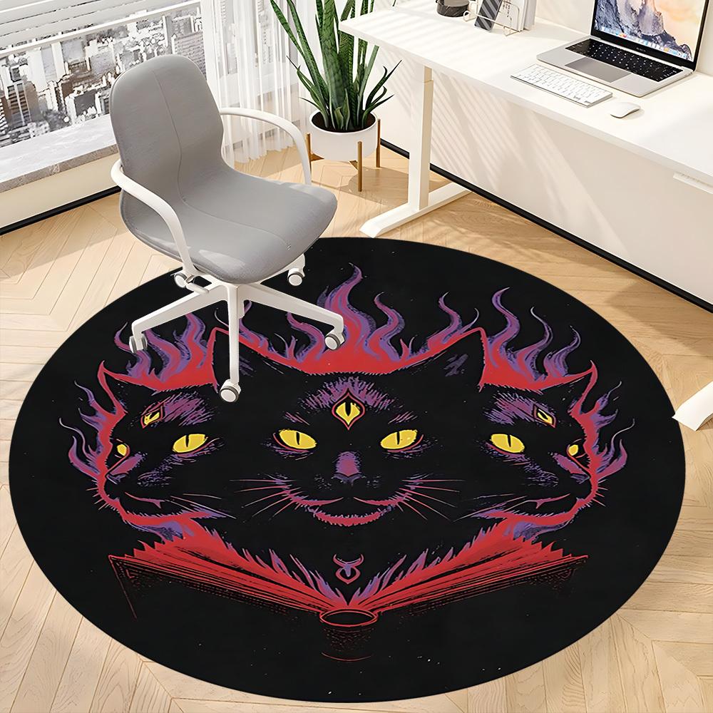 1pc Feline Flames Office Round Area Rug, Under Office Chairs Bedroom Living Room Home Decor, Room Deco, Available in Various Sizes