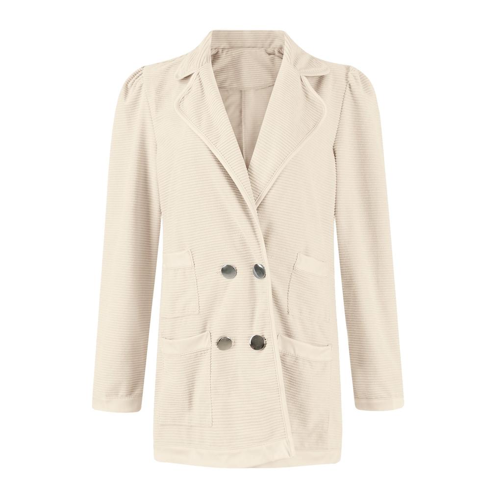 Women Short Texture Business Casual Button Lapel Work Jackets Open Front Long Sleeve Fall Outfit