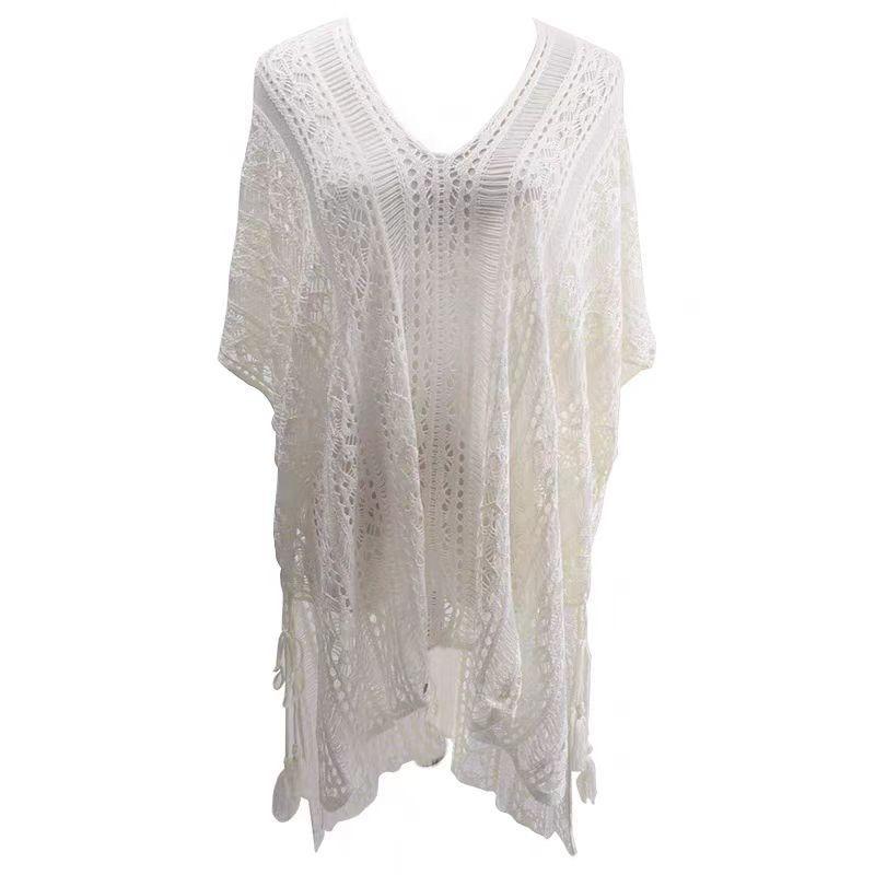 Women's Summer V-Neck Holiday Cover Up Hollow Out Crochet Beach Dresses