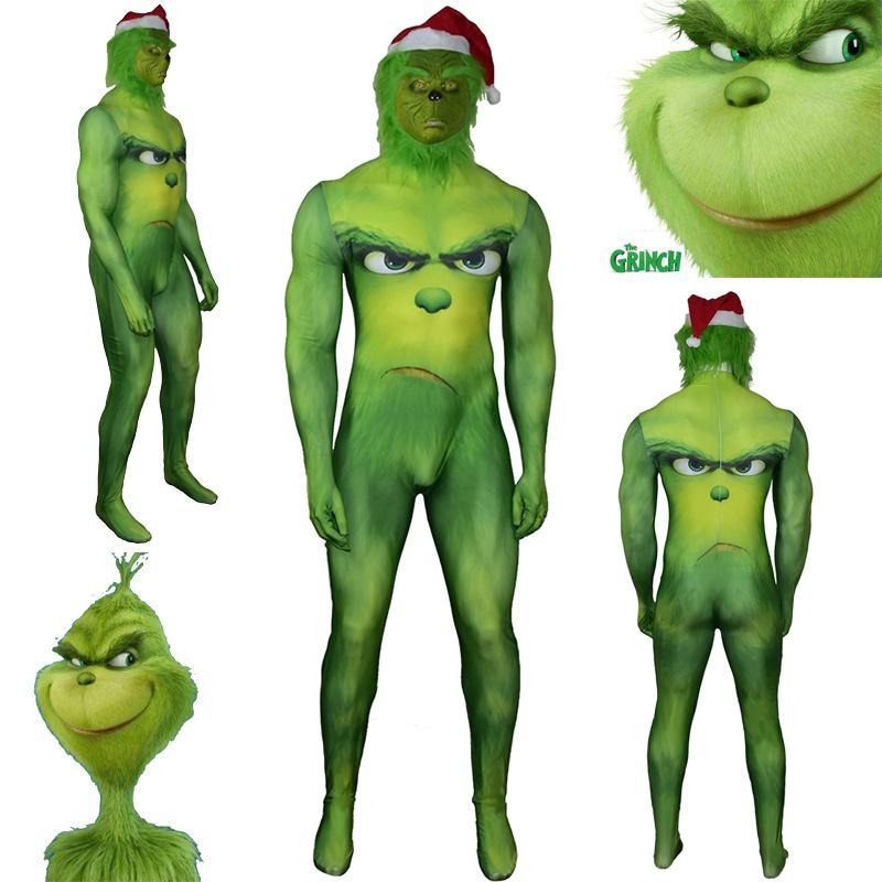 Праздничный зеленый монстр Гринч Рождественский костюм для косплея Zentai Боди Комбинезон