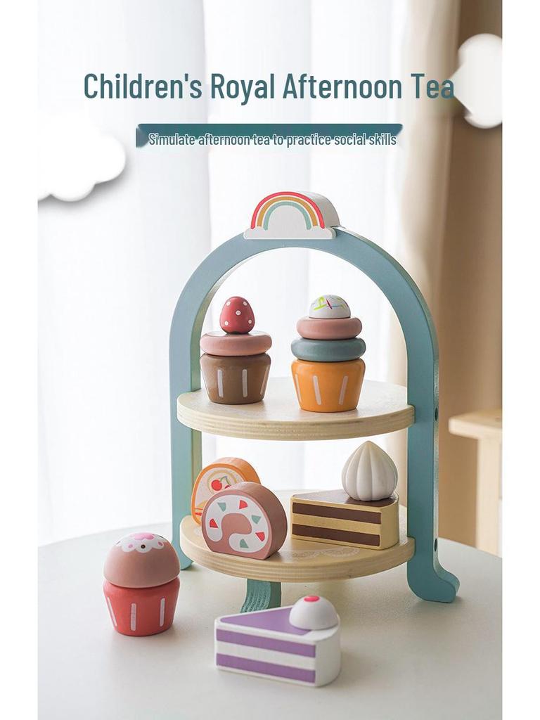 Children's Play Kitchen Set with Birthday Cake, Ice Cream, Dessert Stand, and Toy Food Models