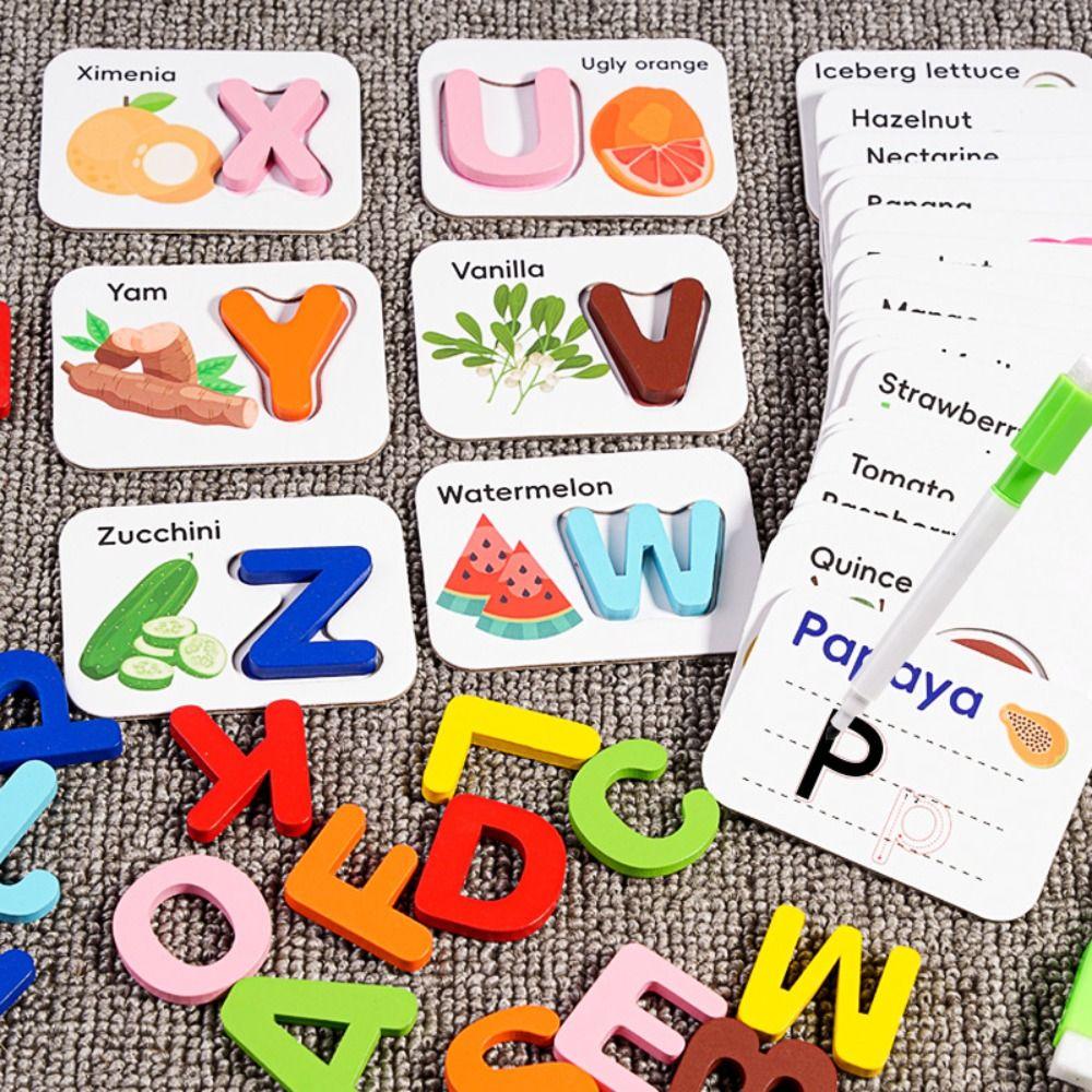 Wooden Alphabet Flash Cards Set Educational Cognitive Memory Game Kids Preschool