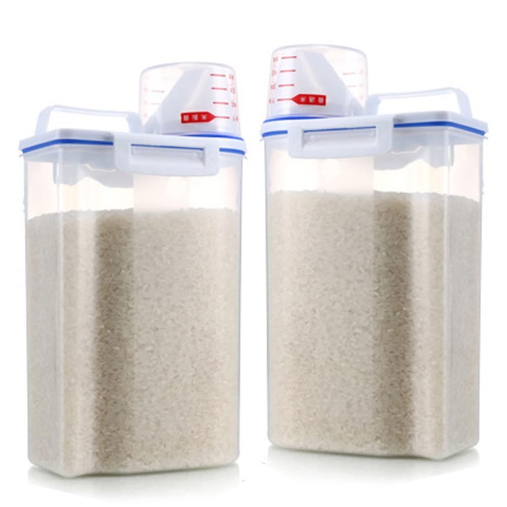 2PCS With Measuring Cup Rice Dispenser pp Food Storage Barrel Home Dry Food Storage
