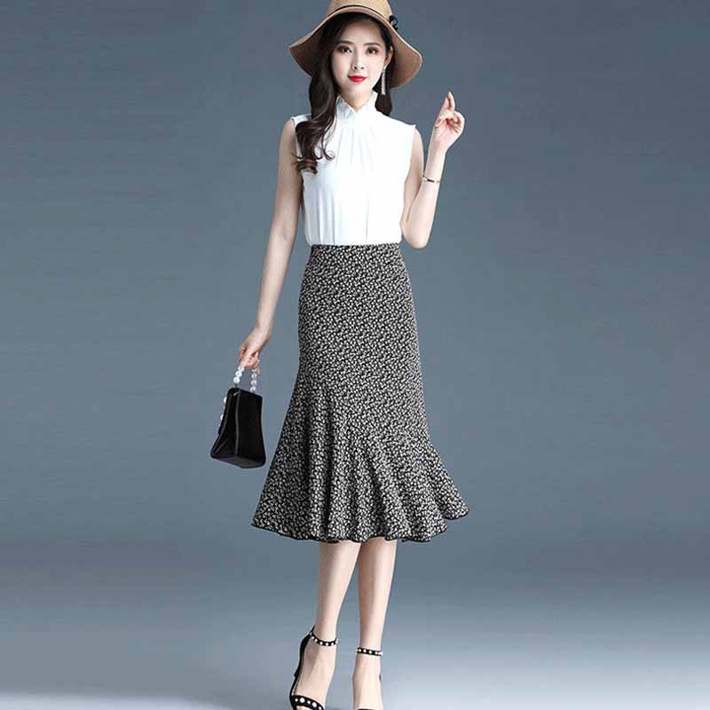 Элегантная юбка «рыбий хвост», женская тонкая летняя нижняя часть, тонкие шифоновые юбки для мам, эластичная длинная талия с высокой талией