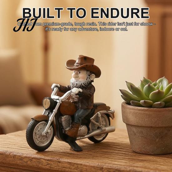 Western Cowboy Dwarf Decor Motorcycle Gnome Figurine with Leather Jacket & Sunglasses, Resin Style Statue for Garden Retro Figurines Decor, Cool Biker