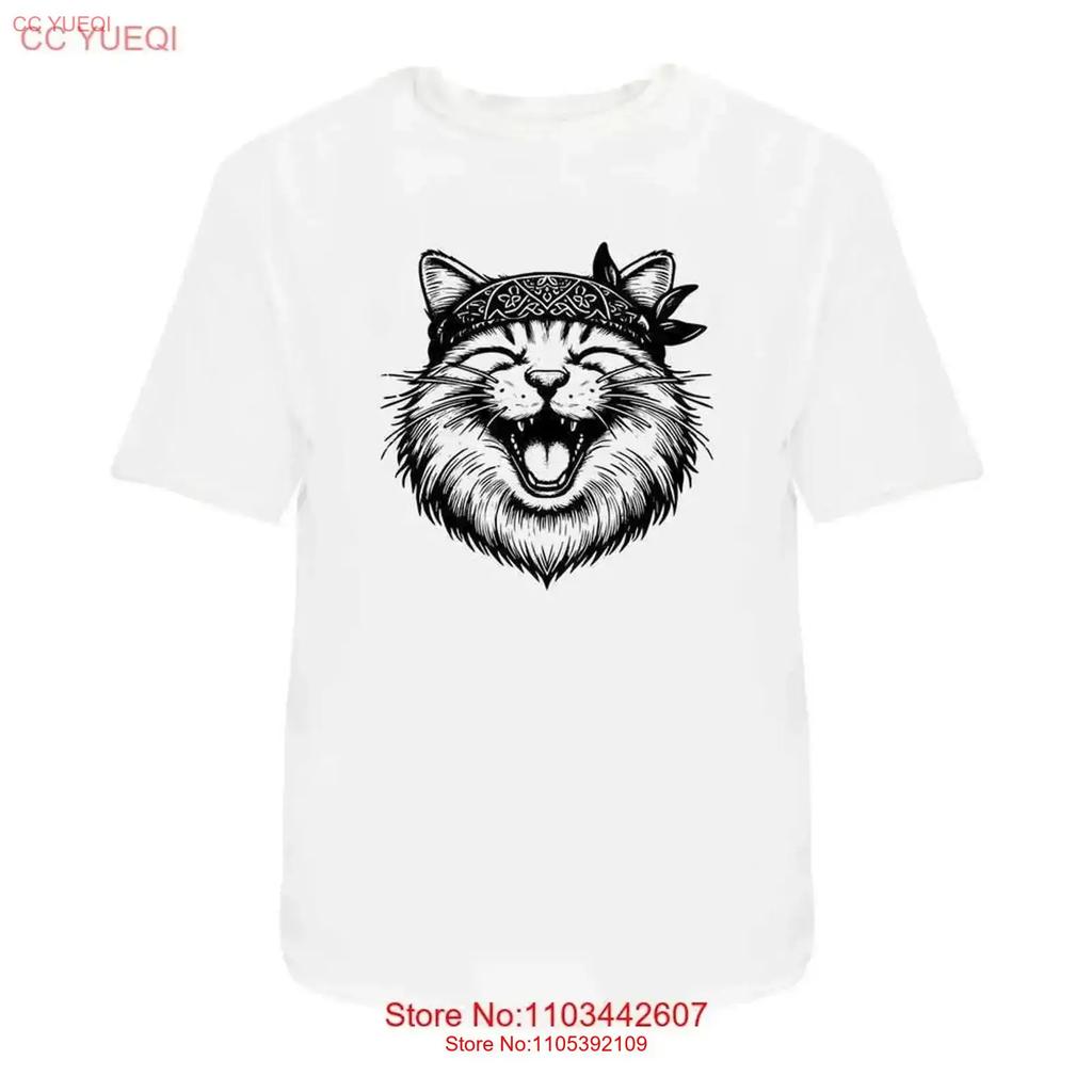 Laughing Cat With Bandana Cotton T Shirt Ta045447 Vintage Washed Casual Streetwear Stylish Comfortable Versatile Graphic