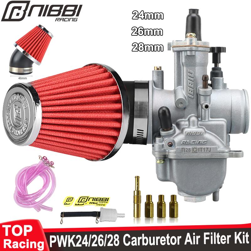 Nibbi Motorcycle PWK 24/26/28mm Power Carburetor 48mmBend High Flow Air Filter Kit For Yamaha Suzuki KTM Pitbike 250cc Motocross