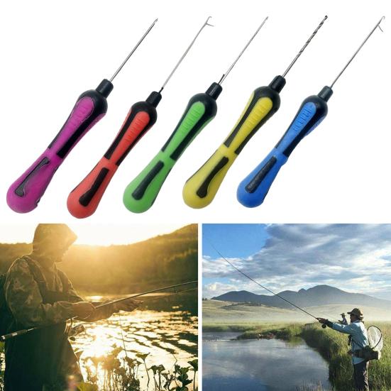 5Pcs Baiting Needles Crochet Hooks Set Non-Slip Handle Design Comfortable Grip Rigging Needles Carp Fishing Tackle Kit