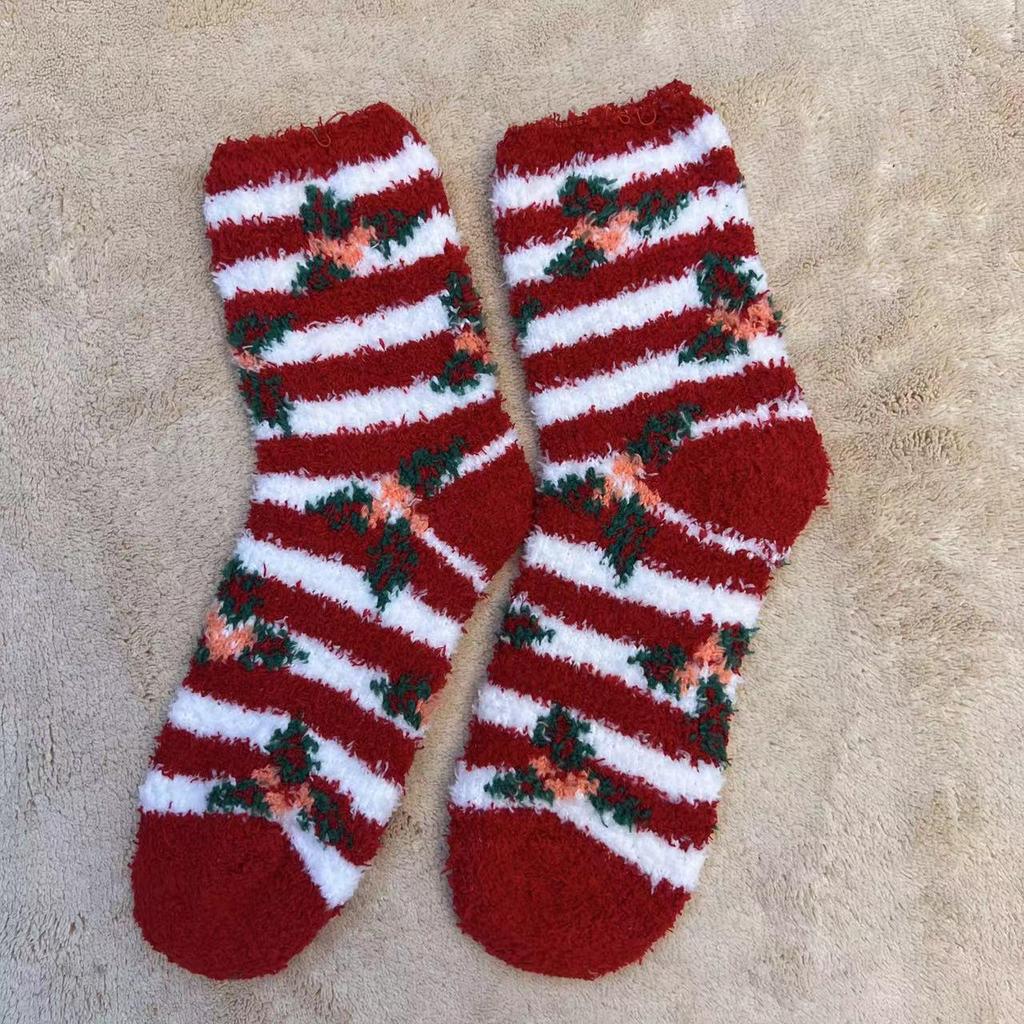 Уютные рождественские носки из кораллового флиса: Бархатные Санта Полусторонние, Теплые Напольные Чулки для Осени и Зимы