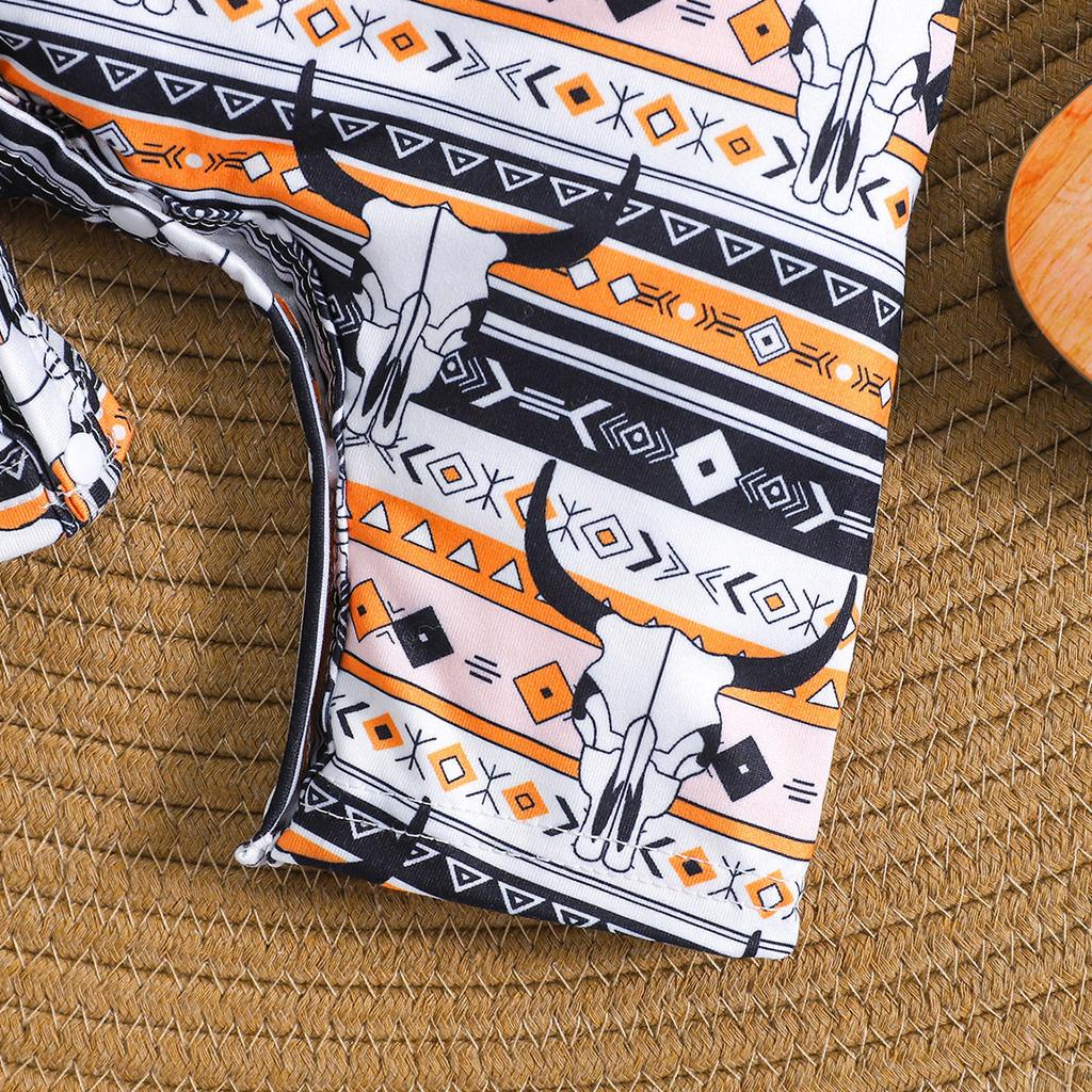 Infant Baby Cow Skull Stripe Geometric Print Romper Casual Style Short Sleeve Jumpsuit