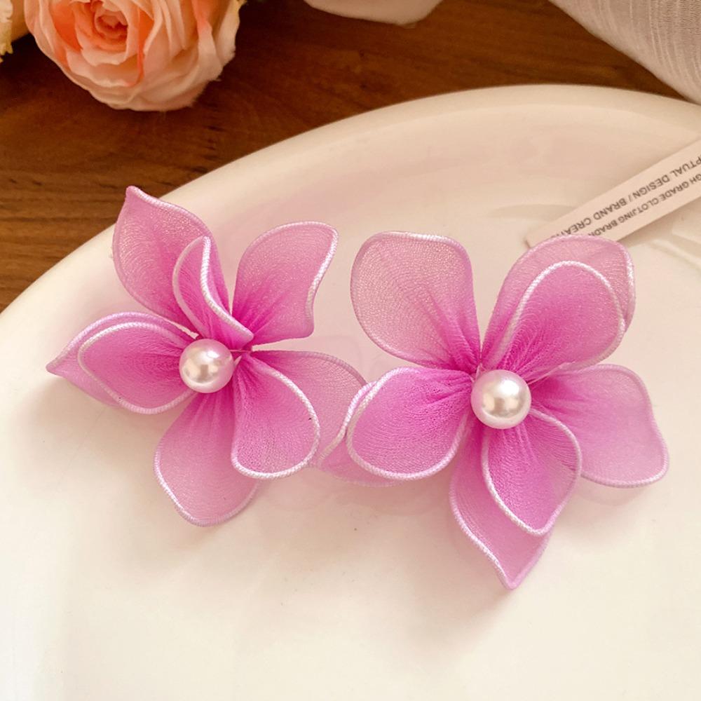 Iron Wire Iron Mesh Flower Earrings Big Floral Exaggerated Women Floral Ear Studs Pearl Jewelry Accessories Ladies Stud Earrings